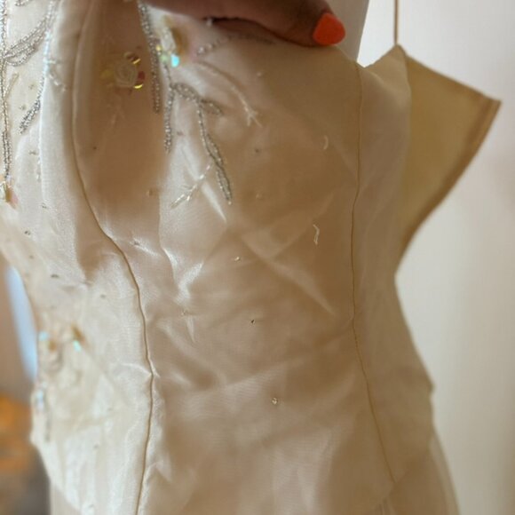 VTG Y2K Niki Livas Ivory Floral Sequin Overlay Maxi Dress 8 Cottagecore Prom - Picture 9 of 9